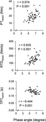 Relation of leg phase angle from bioelectrical impedance analysis with voluntary and evoked contractile properties of the plantar flexors